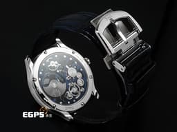 PIAGET 伯爵 Polo Skeleton G0A46010 18K白金材質 <font color=#468bcc>錶圈鑲飾56顆明亮形切割圓形美鑽（約1.59克拉）</font> <font color=#70cce1>藍色鏤空面盤</font> <font color=#FF0000>2022年保卡 新錶訂價：2,280,000元</font> 自動上鍊 42mm