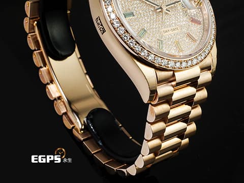 ROLEX 勞力士 DAYDATE 36 星期日曆型 128345RBR 18K永恆玫瑰金材質 停產絕版款&nbsp;原鑲滿天星鑽石面盤、鑽石錶圈&nbsp;彩虹漸變色寶石時標&nbsp;2020年新式保卡 保有原廠膠膜 珍藏未使用品&nbsp;自動上鏈 36mm