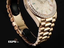 ROLEX 勞力士 DAYDATE 36 星期日曆型 128345RBR 18K永恆玫瑰金材質 <font color="#05f0f0">停產絕版款</font>&nbsp;<font color="#05f0f0">原鑲滿天星鑽石面盤、鑽石錶圈</font>&nbsp;<font color="#f771f9">彩虹漸變色寶石時標</font>&nbsp;<font color="#FF0000">2020年新式保卡 保有原廠膠膜 珍藏未使用品</font>&nbsp;自動上鏈 36mm