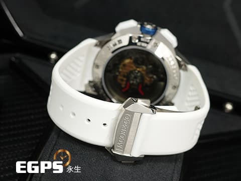 Jacob &amp; Co 捷克豹 傑克寶 Epic X Chrono Titanium 藍色鏤空面盤 EC430.20.AB.AA.ABRUA 鈦金屬 白色陶瓷 計時碼錶&nbsp;2026年保單&nbsp;自動上鍊 44mm