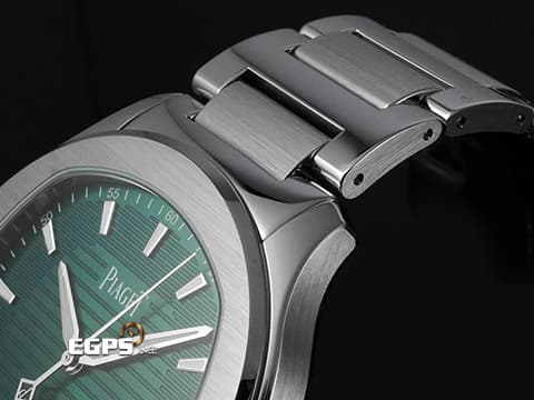 PIAGET 伯爵 Polo Date系列 G0A49022 經典 枕型 不鏽鋼材質&nbsp;綠色橫條紋雕紋面盤 2025年保卡&nbsp;自動上鍊 42mm