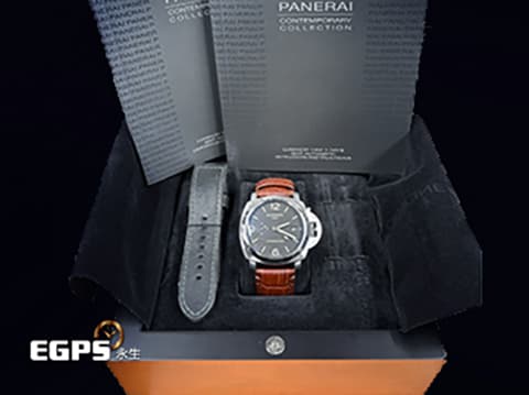 PANERAI 沛納海 Luminor 1950 GMT PAM320 三日鍊 兩地時區 經典黑色三明治面盤 棕色鱷魚紋皮革錶帶&nbsp;經典黑色三明治面盤 自動上鍊 44mm