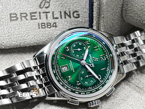 BREITLING 百年靈 Premier B01 Chronograph 42 璞雅系列 AB0145&nbsp;綠色面盤&nbsp;計時碼表 不鏽鋼 B01自製機芯&nbsp;2024年保單&nbsp;自動上鍊 42mm