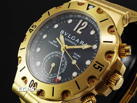 BVLGARI 寶格麗 Diagono Scuba GMT SD 38 G 18K黃金材質 第二地24小時時區顯示 指針式日期顯示&nbsp;整支約5.2兩重 自動上鏈&nbsp;39mm