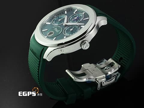 PIAGET 伯爵 Polo Skeleton系列 枕型 G0A48005 不鏽鋼材質 8.65毫米超薄萬年曆 圓模雕刻紋理深祖母綠色錶盤&nbsp;2024年保卡 新式快拆帶系統 附原廠綠色皮革錶帶 新錶訂價：1,970,000元&nbsp;自動上鍊 42mm