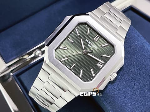 Patek Philippe 百達翡麗 PP Cubitus 5821/1A-001 不鏽鋼材質&nbsp;綠色橫條浮雕日輝紋面盤&nbsp;大三針&nbsp;方形圓角錶殼 橄欖綠 2026年保單  自動上鍊 45mm