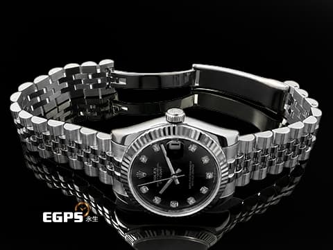 ROLEX 勞力士 DATEJUST LADY 178274 蠔式日誌型 黑色面盤 原廠鑽石時標 紀念型五珠錶帶 自動上鏈 31mm
