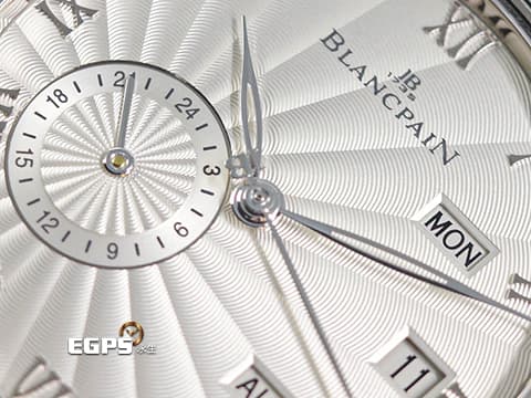 BLANCPAIN 寶珀 Villeret系列 Quantième Annuel GMT 雙時區 年曆錶 6670-1542-55B&nbsp;銀白色放射雕紋面盤&nbsp;18K白金 兩地時區 年曆功能&nbsp;2022年台灣公司貨&nbsp;自動上鍊 40mm