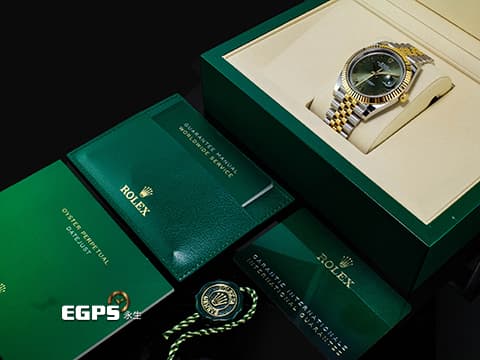 ROLEX 勞力士 DateJust 41 蠔式日誌型 126333 18K黃金材質 半金款 DJ41 經典三角坑紋錶圈 新款綠色面盤搭配金質立體羅馬時標&nbsp;2026年保單 紀念型（Jubilee）五銖錶帶 自動上鍊 41mm