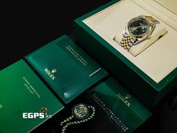 ROLEX 勞力士 DateJust 41 蠔式日誌型 126333 <font color="#f5cd3d">18K黃金材質 半金款</font> DJ41 經典三角坑紋錶圈 <font color="#98f570">新款綠色面盤搭配金質立體羅馬時標</font>&nbsp;<font color="#FF0000">2026年保單 紀念型（Jubilee）五銖錶帶</font> 自動上鍊 41mm