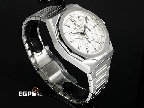 ZENITH 真力時 DEFY Skyline 碟飛 03.9500.3600/01.I001 不鏽鋼材質 銀白色旭日紋圖案面盤  2025年保卡 附原廠綠色橡膠錶帶  自動上鍊 42mm