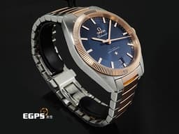 OMEGA 歐米茄 Globemaster 星座系列 13020392103001 18K玫瑰金&amp;不鏽鋼材質 半金款 <font color="#0582f5">太陽線紋磨砂藍色面盤</font> <font color="#ff0000">2024年保卡 台灣公司貨</font> 同軸擒縱 自動上鏈 39mm