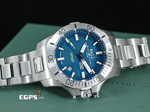 BALL WATCH 波爾錶 Engineer Hydrocarbon 工程師 DM2276A-S2CJ-BE&nbsp;藍色面盤&nbsp;星期日期顯示 不鏽鋼&nbsp;自體發光氚氣燈管指針、時標&nbsp;專利鍘刀式護橋 潛水錶 2024年台灣公司貨&nbsp;自動上鍊 42mm