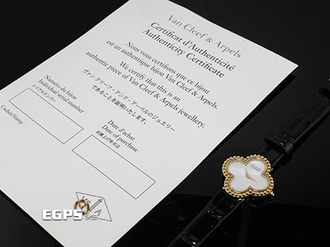 Van Cleef &amp; Arpels 梵克雅寶 Alhambra 系列&nbsp;VCARD22000 18K黃金材質 四葉幸運草&nbsp;白色珍珠貝母錶盤&nbsp;石英機芯 38mm