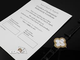 Van Cleef &amp; Arpels 梵克雅寶 Alhambra 系列&nbsp;VCARD22000 18K黃金材質 <font color="#fafa01">四葉幸運草</font>&nbsp;<font color="#05f0f0">白色珍珠貝母錶盤</font>&nbsp;石英機芯 38mm