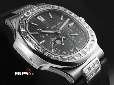 Patek philippe 百達翡麗 PP Nautilus 金鷹 鸚鵡螺 5712G 18K白金 灰色漸層面盤 精鑲鑽石錶圈、錶爾 2015年保單&nbsp;自動上鏈 43x38mm