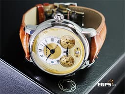 MONTBLANC 萬寶龍 Nicolas Rieussec 7138 128674 尼可拉斯 <font color="#fafa01">金色面盤</font> 單把計時 兩地時間 <font color="#FF0000">時間書寫器 200週年紀念 2022年保單 限量200只&nbsp;</font>自動上鍊 44.8mm