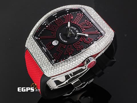 Franck Muller 法蘭穆勒 FM Vanguard V45 SC DT 不鏽鋼材質 精鑲鑽石錶圈、錶扣&nbsp;緞面拉絲紋面盤 自動上鏈 44x54mm