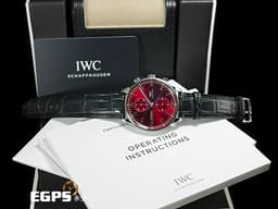 IWC 萬國 Portugieser Chronograph 經典 葡萄牙 系列 IW371616&nbsp;<font color="#bb0707">酒紅色放射紋面盤 大葡萄牙</font><font color="#ff0000">&nbsp;</font>計時碼錶&nbsp;不鏽鋼&nbsp;<font color="#FF0000">透明錶背款 2022年台灣公司貨</font> 自動上鍊 41mm