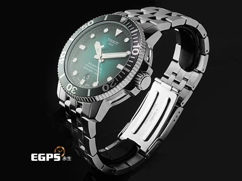 TISSOT 天梭 海星 1000系列 T1204071109101 漸層湖水藍色面盤 大三針 不鏽鋼材質&nbsp;2024年保單 自動上鍊 43mm