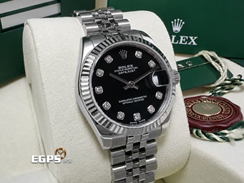 ROLEX 勞力士 DATEJUST LADY 178274 蠔式日誌型 黑色面盤 原廠鑽石時標 紀念型五珠錶帶 自動上鏈 31mm
