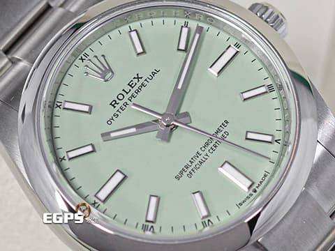 ROLEX 勞力士 Oyster Perpetual 34 蠔式恆動型 124200 最新款 開心果綠色面盤&nbsp;OP34 不鏽鋼 大三針&nbsp;2025年保卡 自動上鍊 34mm