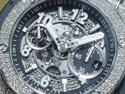 Hublot 宇舶 BIG BANG 大爆炸 Unico Blackmagic 421.NX.1170.RX.1704&nbsp;&nbsp;<font color="#e2e2e2">鈦金屬材質 飛返計時碼錶</font>&nbsp;&nbsp;<font color="#70cce1">原鑲162顆鑽石錶圈（約1.1克拉）</font> <font color="#ff0000">2025年最新電子式保單</font> 自動上鍊 44mm