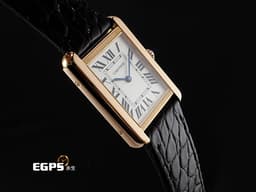 CARTIER 卡地亞 經典 坦克 TANK MUST 小型款 18K玫瑰金材質&nbsp;<font color="#6da6d2">圓珠形錶冠鑲嵌1顆凸圓形藍色合成尖晶石</font> 石英機芯 27 x 22mm