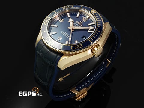 OMEGA 歐米茄 Planet Ocean 600&nbsp;21563442103001 18K玫瑰金材質 藍色陶瓷單向旋轉錶圈、錶殼&nbsp;2025年保卡 新錶訂價：999,000元&nbsp;同軸擒縱 自動上鏈 43.5mm
