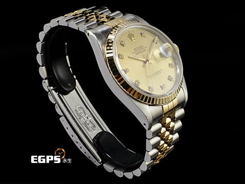 ROLEX 勞力士 蠔式 DATEJUST 16013 18K黃金&amp;不鏽鋼材質 半金款 香檳色面盤 鑽石時標&nbsp; 紀念型錶帶 自動上鍊 36mm