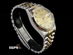 ROLEX 勞力士 蠔式 DATEJUST 16013 18K黃金&amp;不鏽鋼材質 半金款 <font color="#efe3a3">香檳色面盤 鑽石時標</font>&nbsp; <font color="#ff0000">紀念型錶帶</font> 自動上鍊 36mm