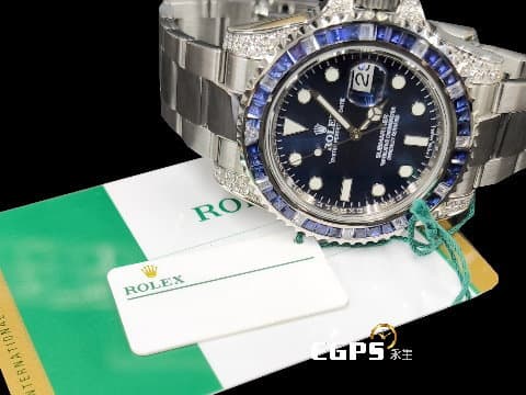 ROLEX 勞力士 Submariner 116610 潛航者 不鏽鋼材質 水鬼 快調式摺疊帶扣  大名鼎鼎的時間管理大師潮錶、客製化藍色面盤、精鑲寶石錶框、錶耳 潛水錶 自動上鍊 40mm