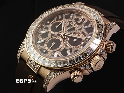 ROLEX 勞力士 Daytona 宇宙計時型 迪通拿 116515 精鑲126555TBR 18K永恆玫瑰金材質 長頸鹿 精鑲天然鑽石面盤、錶耳 精鑲36顆梯形鑽石錶圈&nbsp; 2018年保卡&nbsp;自動上鍊 40mm