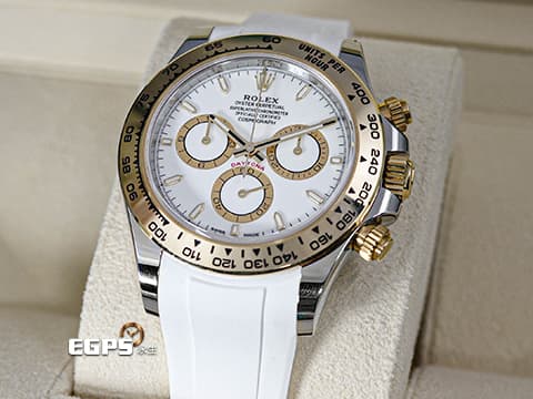 ROLEX 勞力士 Cosmograph Daytona 宇宙計時型 迪通拿 126503 計時碼表 白色面盤&nbsp;金色計時圈 半金款 搭配Vagenari 橡膠錶帶&nbsp;18K黃金 新款4131機芯 2024年保卡 賽車錶 自動上鍊 40mm