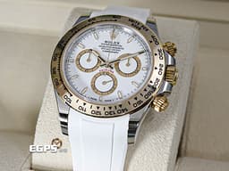 ROLEX 勞力士 Cosmograph Daytona 宇宙計時型 迪通拿 126503 計時碼表 <font color="#F0F0F0">白色面盤</font>&nbsp;<font color="#f1e1b5">金色計時圈</font> 半金款 <font color="#dad7d7">搭配Vagenari 橡膠錶帶&nbsp;</font>18K黃金 <font color="#FF0000">新款4131機芯 2024年保卡</font> 賽車錶 自動上鍊 40mm