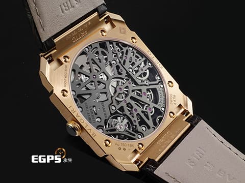 BVLGARI 寶格麗 Bulgari Octo Finissimo系列 Skeleton 8 Days 103667 18K玫瑰金材質&nbsp;超薄5.95mm 鏤空面盤 動力儲存顯示 經典八角形多稜角設計錶框 八日鍊 小秒針 超薄機械機芯&nbsp;2025年保卡 官方新錶訂價：1,271,000元&nbsp;手上鏈 40mm