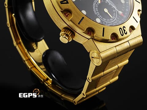 BVLGARI 寶格麗 Diagono Scuba GMT SD 38 G 18K黃金材質 第二地24小時時區顯示 指針式日期顯示&nbsp;整支約5.2兩重 自動上鏈&nbsp;39mm