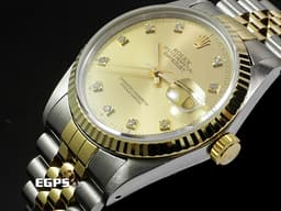ROLEX 勞力士 蠔式 DATEJUST 16013 18K黃金&amp;不鏽鋼材質 半金款 <font color="#efe3a3">香檳色面盤 鑽石時標</font>&nbsp; <font color="#ff0000">紀念型錶帶</font> 自動上鍊 36mm