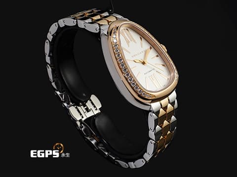 BVLGARI 寶格麗 Serpenti Seduttori 104058 18K玫瑰金&amp;不鏽鋼材質 半金款&nbsp;宛若蛇鱗般的六角形錶帶 原廠鑲嵌36顆鑽石錶圈 2026年保卡 自動上鏈&nbsp;34mm