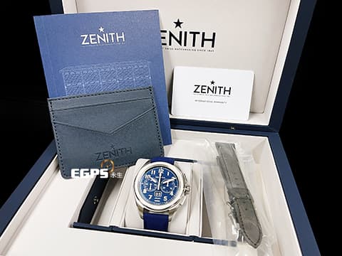 ZENITH 真力時 PILOT BIG DATE FLYBACK 03.4000.3652/51.I003 不鏽鋼材質 飛返計時功能 瞬跳大日期窗 藍色裝飾橫向凹紋 三色分鐘計時 2024年保卡專門店限定版&nbsp; 自動上鍊 42.5mm