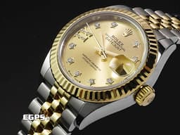 ROLEX 勞力士 Lady Date-Just 279173 DJ28 不鏽鋼&amp;18K黃金半金材質 <font color="#ffeca7"> 香檳金色面盤 原廠星形鑽石時標 鑲8顆鑽石的18K金羅馬數字IX</font> <font color="#FF0000">2025年保卡</font> 自動上鍊 28mm