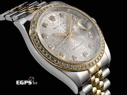 ROLEX 勞力士 DATEJUST 116243 蠔式日誌型 18K黃金材質 半金款 <font color="#05f0f0">原廠鑲嵌鑽石錶圈、時標 紀念面盤</font>&nbsp;<font color="#ff0000">2016年保卡 紀念型錶帶</font> 自動上鏈 36mm