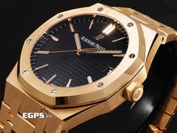 Audemars Piguet 愛彼 AP Royal Oak 皇家橡樹 15500OR.OO.1220OR.01 18K玫瑰金材質 鏈帶款 <font color="#05f0f0">黑色鐫刻Grande Tapisserie大型格紋面盤</font>&nbsp;<font color="#FF0000">2020年保卡 </font> 自動上鍊 41mm