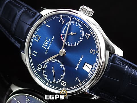 IWC 萬國錶 Portuguese 7 Day Power Reserve 葡萄牙 七日鍊 IW500710&nbsp;藍色面盤 不鏽鋼 小秒針 動能儲存 大葡萄牙&nbsp;經典比勒頓上鍊系統 啄木鳥機芯 自動上鍊 42.3mm