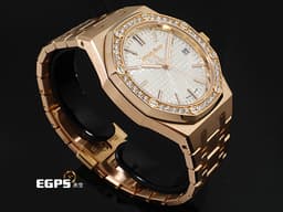 Audemars Piguet 愛彼 AP錶 Royal Oak 皇家橡樹 15551OR.ZZ.1356OR.04 <font color="#f9e6b4">原廠鑲嵌鑽石錶圈 白色Grande Tapisserie格紋錶盤</font>&nbsp;15510 OR 玫瑰金&nbsp;<font color="#ff0000">2023年保卡</font>&nbsp;自動上鍊 37mm