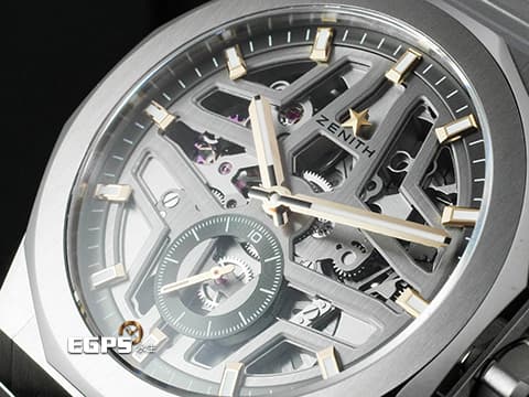 ZENITH 真力時 DEFY Skyline Skeleton 天際線系列 03.9300.3620/80.I001 不鏽鋼材質&nbsp;高振頻 10秒 旋風秒針&nbsp;ZENITH四芒星鏤空面盤 2025年卡 附贈快拆式橡膠錶帶 自動上鍊 41mm