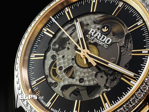 RADO 雷達 Hyperchrome 皓星系列 R32029152 黑色陶瓷材質&nbsp;原廠鑲嵌鑽石錶圈 鏤空面盤 2024年保單 自動上鍊 47.8 x 42mm