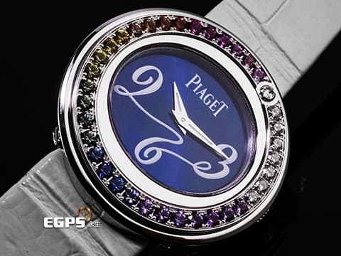 PIAGET 伯爵 Possession  P10402  G0A32168 18K白金材質 原鑲彩色寶石旋轉錶圈 藍色面盤&nbsp;石英機芯 29mm