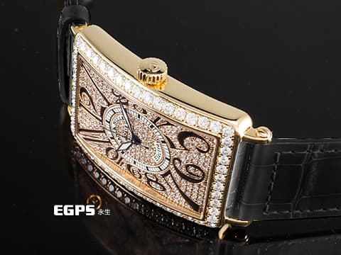 Franck Muller 法蘭穆勒 FM錶 Long Island系列 1000SC 矩形&nbsp;精鑲鑽框、滿天星面盤 玫瑰金&nbsp;經典阿拉伯數字時標&nbsp;自動上鍊&nbsp;43x31mm