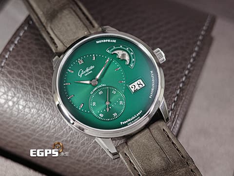 Glashütte Original 格拉蘇蒂 原創 PanoMaticLunar系列 19002133262 經典偏心綠色面盤&nbsp;大日期窗 月相盈虧 不鏽鋼&nbsp;2025年保單&nbsp;德國錶 自動上鍊 40mm